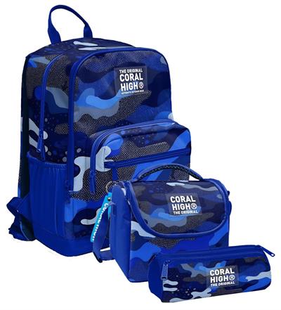 Coral High İlkokul ve Ortaokul Okul Çanta Üçlüsü - Erkek Çocuk, Mavi Lacivert Kamuflaj