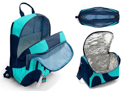 Coral High İlkokul ve Ortaokul Okul Çanta Üçlüsü - Erkek Çocuk, Lacivert Turkuaz Renkli Çizgili