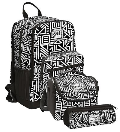 Coral High İlkokul ve Ortaokul Okul Çanta Üçlüsü - Erkek Çocuk, Siyah Beyaz Geometrik Şekiller