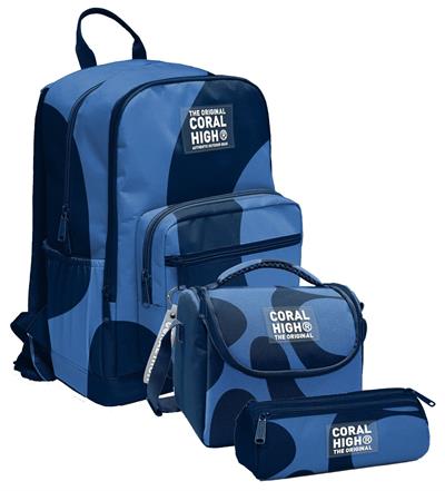 Coral High İlkokul ve Ortaokul Okul Çanta Üçlüsü - Erkek Çocuk, Lacivert Mavi Renkli Çizgili