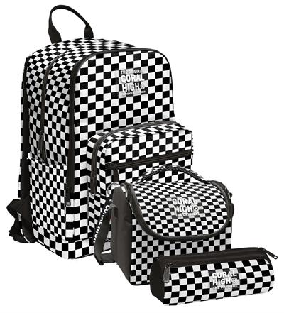 Coral High İlkokul ve Ortaokul Okul Çanta Üçlüsü - Kız Çocuk, Siyah Beyaz Damalı