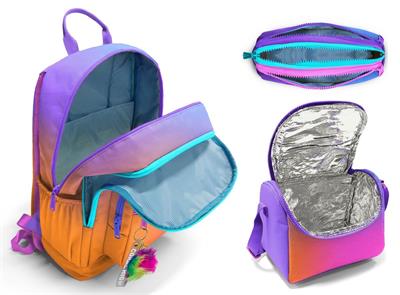 Coral High İlkokul ve Ortaokul Okul Çanta Üçlüsü - Kız Çocuk, Turuncu Mor Renk Geçişli