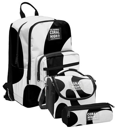 Coral High İlkokul ve Ortaokul Okul Çanta Üçlüsü - Erkek Çocuk, Renkli Çizgili Siyah Beyaz
