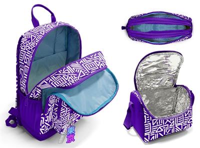 Coral High İlkokul ve Ortaokul Okul Çanta Üçlüsü - Kız Çocuk, Mor Beyaz Geometrik Şekiller