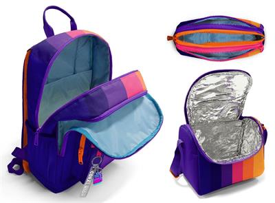 Coral High İlkokul ve Ortaokul Okul Çanta Üçlüsü - Kız Çocuk, Mor Turuncu Renkli Çizgili