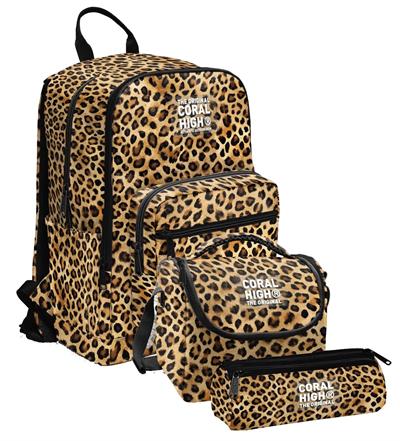 Coral High İlkokul ve Ortaokul Okul Çanta Üçlüsü - Kız Çocuk, Kahverengi Leopar