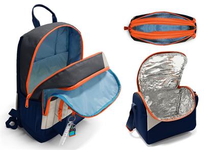 Coral High İlkokul ve Ortaokul Okul Çanta Üçlüsü - Erkek Çocuk, Lacivert Bej Renkli Çizgili