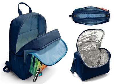 Coral High İlkokul ve Ortaokul Okul Çanta Üçlüsü - Erkek Çocuk, Lacivert Çok Renkli Çizgi Desenli