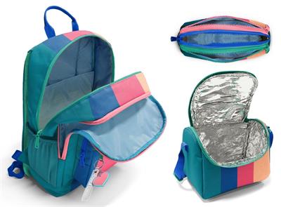 Coral High İlkokul ve Ortaokul Okul Çanta Üçlüsü - Kız Çocuk, Yeşil Mavi Pembe Renkli Çizgili