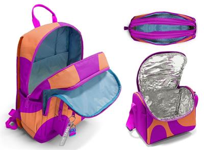 Coral High İlkokul ve Ortaokul Okul Çanta Üçlüsü - Kız Çocuk, Turuncu Mor Renkli Çizgili