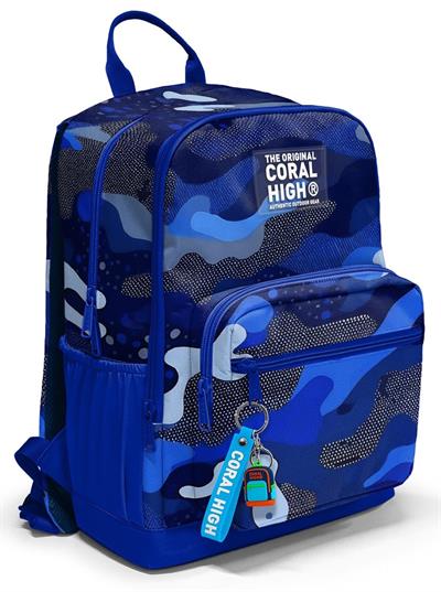 Coral High İlkokul ve Ortaokul Sırt Çantası 23689 - Erkek Çocuk, Mavi Lacivert Kamuflaj Desenli, Dört Bölmeli