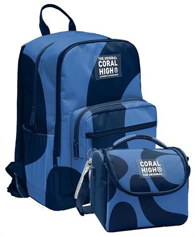 Coral High İlkokul ve Ortaokul Sırt Çantası ve Beslenme Seti - Erkek Çocuklar İçin Lacivert Mavi Renkli Çizgili