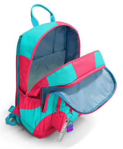Coral High İlkokul ve Ortaokul Sırt Çantası 23685 -  Kız Çocuk, Kırmızı Turkuaz Renkli Çizgili, Dört Bölmeli