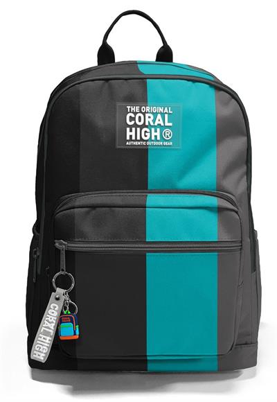 Coral High İlkokul ve Ortaokul Sırt Çantası 23696 - Erkek Çocuk, Siyah Turkuaz Çizgili, Dört Bölmeli