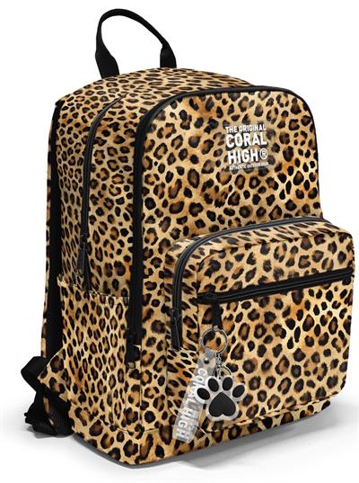Coral High İlkokul ve Ortaokul Sırt Çantası 23681 - Kız Çocuk, Kahverengi Leopar Baskılı, Dört Bölmeli