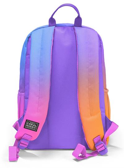 Coral High İlkokul ve Ortaokul Sırt Çantası 23675 - Kız Çocuk, Turuncu Mor Renk Geçişli Baskılı, Dört Bölmeli