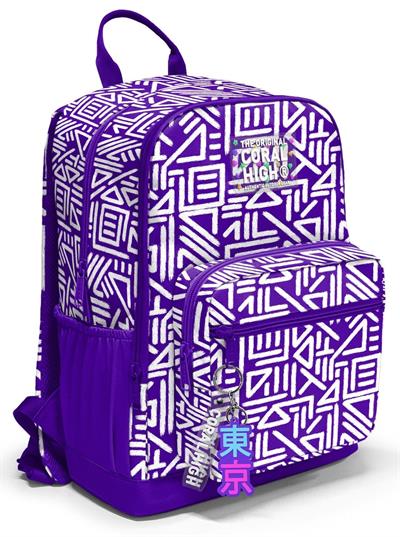 Coral High İlkokul ve Ortaokul Sırt Çantası 23682 - Kız Çocuk, Mor Beyaz Geometrik Şekiller, Dört Bölmeli