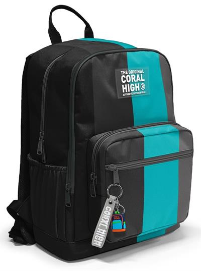 Coral High İlkokul ve Ortaokul Sırt Çantası 23696 - Erkek Çocuk, Siyah Turkuaz Çizgili, Dört Bölmeli