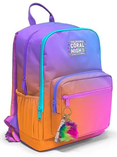 Coral High İlkokul ve Ortaokul Sırt Çantası 23675 - Kız Çocuk, Turuncu Mor Renk Geçişli Baskılı, Dört Bölmeli