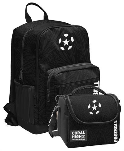 Coral High İlkokul ve Ortaokul Sırt Çantası ve Beslenme Seti - Erkek Çocuklar İçin Siyah Beyaz Futbol