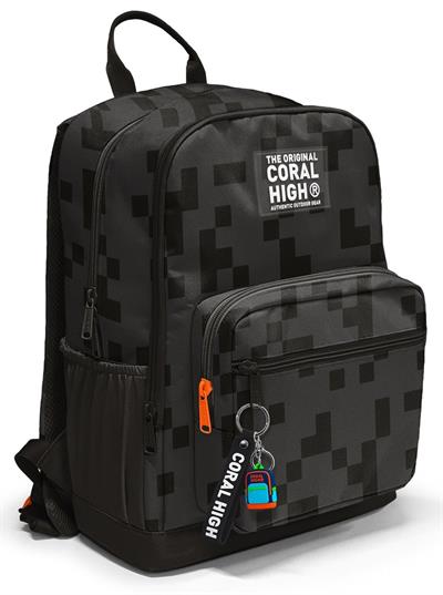 Coral High İlkokul ve Ortaokul Sırt Çantası 23694 - Erkek Çocuk, Siyah Blok Desenli, Dört Bölmeli