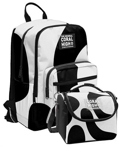 Coral High İlkokul ve Ortaokul Sırt Çantası ve Beslenme Seti - Erkek Çocuklar İçin Renkli Çizgili Siyah Beyaz
