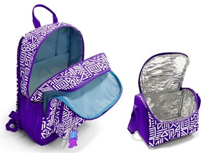 Coral High İlkokul ve Ortaokul Sırt Çantası ve Beslenme Seti - Kız Çocuklar İçin Mor Beyaz Geometrik Şekiller