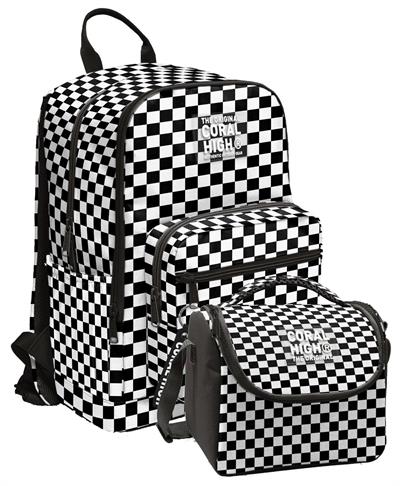 Coral High İlkokul ve Ortaokul Sırt Çantası ve Beslenme Seti - Kız Çocuklar İçin Siyah Beyaz Damalı