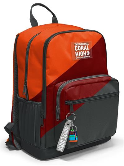 Coral High İlkokul ve Ortaokul Sırt Çantası 23692 - Erkek Çocuk, Turuncu Bordo Gri Renkli, Dört Bölmeli