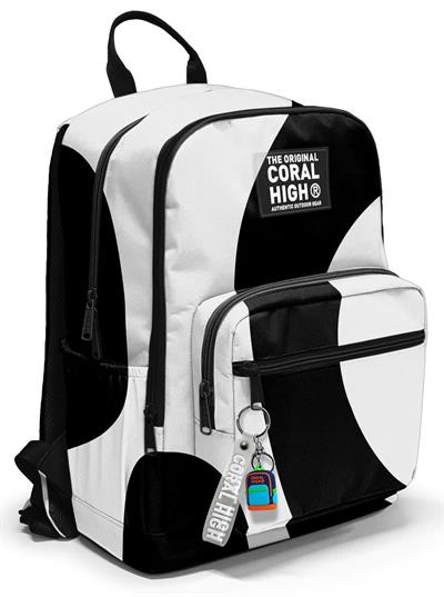 Coral High İlkokul ve Ortaokul Sırt Çantası 23687 - Erkek Çocuk, Renkli Çizgili Siyah Beyaz, Dört Bölmeli