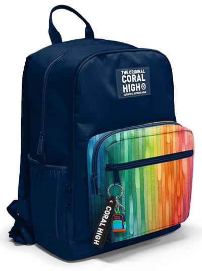 Coral High İlkokul ve Ortaokul Sırt Çantası 23690 - Erkek Çocuk, Lacivert Çok Renkli Çizgi Desenli, Dört Bölmeli