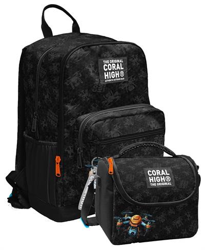 Coral High İlkokul ve Ortaokul Sırt Çantası ve Beslenme Seti - Erkek Çocuklar İçin Drone Pilotu Siyah