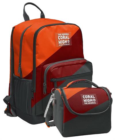 Coral High İlkokul ve Ortaokul Sırt Çantası ve Beslenme Seti - Erkek Çocuklar İçin Turuncu Bordo Gri Renkli