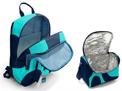 Coral High İlkokul ve Ortaokul Sırt Çantası ve Beslenme Seti - Erkek Çocuklar İçin Lacivert Turkuaz Renkli Çizgili