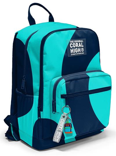 Coral High İlkokul ve Ortaokul Sırt Çantası 23686 - Erkek Çocuk, Lacivert Turkuaz Renkli Çizgili, Dört Bölmeli