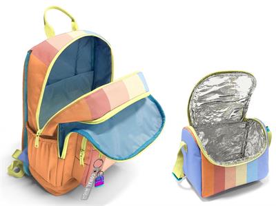 Coral High İlkokul ve Ortaokul Sırt Çantası ve Beslenme Seti - Kız Çocuklar İçin Turuncu Sarı Mavi Renkli Çizgili