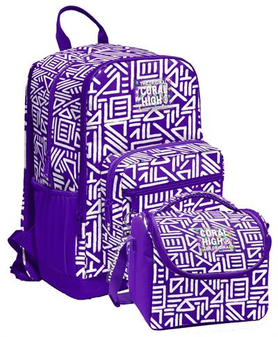 Coral High İlkokul ve Ortaokul Sırt Çantası ve Beslenme Seti - Kız Çocuklar İçin Mor Beyaz Geometrik Şekiller