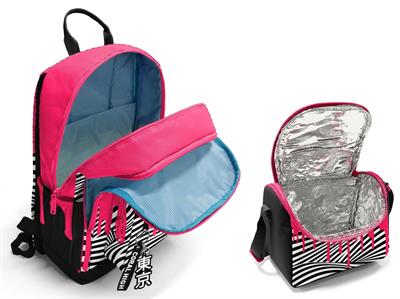 Coral High İlkokul ve Ortaokul Sırt Çantası ve Beslenme Seti - Kız Çocuklar İçin Pembe Siyah Beyaz Boya Desenli