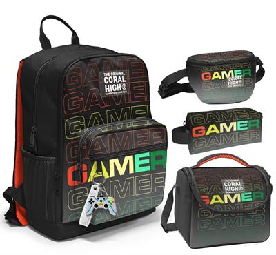 Coral High İlkokul/Ortaokul Çanta Seti ve Bel Çantası- Siyah Gri Gamer - Erkek Çocuk