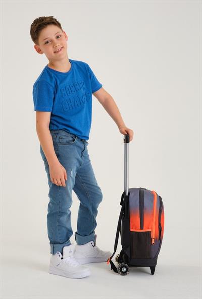 Coral High Işıklı Tekerlekli  Çekçek Okul ve Seyahat Çantası Kız ve Erkek Çocuk Siyah Turuncu