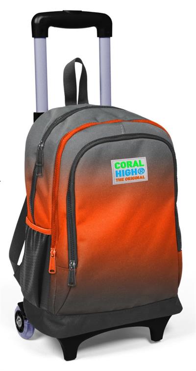 Coral High Işıklı Tekerlekli  Çekçek Okul ve Seyahat Çantası Kız ve Erkek Çocuk Siyah Turuncu