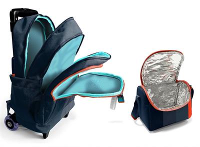 Coral High Işıklı Tekerlekli Çekçek Okul Çanta + Isı Yalıtımlı Beslenme Çantası - Erkek Çocuk - Siyah Turuncu Renkli Çizgili