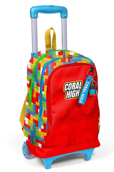 Coral High Işıklı Tekerlekli Çekçek Okul Çantası - 3 Bölmeli, 2li Sap Ayarı, Kırmızı Yapı Blokları (Erkek ve Kız Çocuk) 23975