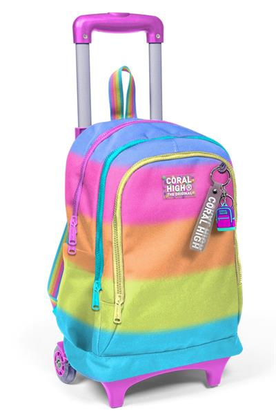 Coral High Işıklı Tekerlekli Çekçek Okul Çantası - 3 Bölmeli, 2li Sap Ayarı, Pembe Yeşil Çok Renkli (Kız Çocuk) 23970