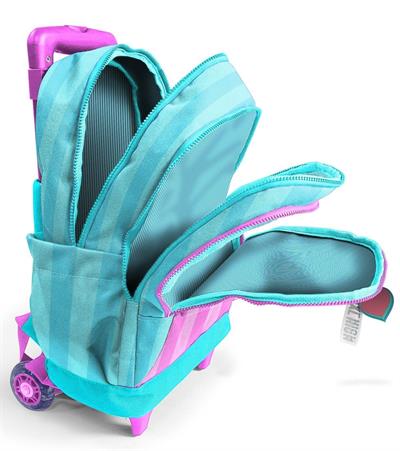 Coral High Işıklı Tekerlekli Çekçek Okul Çantası - 3 Bölmeli, 2li Sap Ayarı, Turkuaz Pembe (Kız Çocuk) 23971