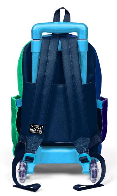 Coral High Işıklı Tekerlekli Çekçek Okul Çantası - 3 Bölmeli, 2li Sap Ayarı, Lacivert Yeşil Renkli Çizgili (Erkek Çocuk) 23981
