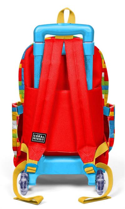 Coral High Işıklı Tekerlekli Çekçek Okul Çantası - 3 Bölmeli, 2li Sap Ayarı, Kırmızı Yapı Blokları (Erkek ve Kız Çocuk) 23975
