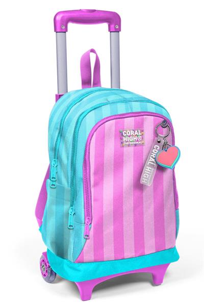 Coral High Işıklı Tekerlekli Çekçek Okul Çantası - 3 Bölmeli, 2li Sap Ayarı, Turkuaz Pembe (Kız Çocuk) 23971