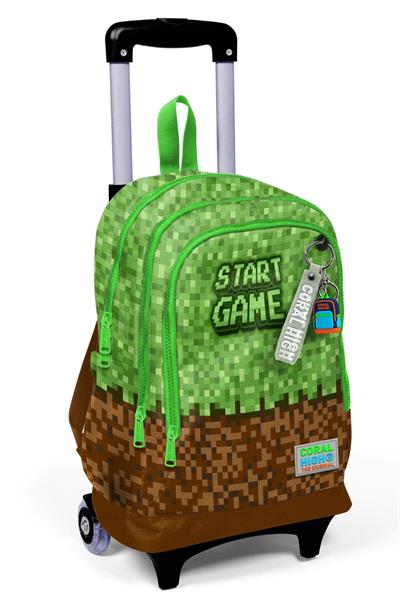 Coral High Işıklı Tekerlekli Çekçek Okul Çantası - 3 Bölmeli, 2 Kademe Sap Ayarı, Yeşil Kahverengi Craft (ErkekÇocuk) 23976