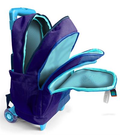 Coral High Işıklı Tekerlekli Çekçek Okul Çantası - 3 Bölmeli, 2li Sap Ayarı, Lacivert Yeşil Renkli Çizgili (Erkek Çocuk) 23981